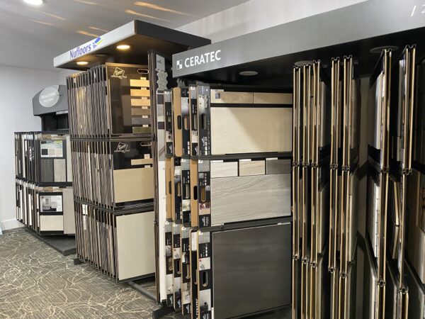 Samples of tile flooring from Dalla Terra, Euro Ceramic Tile, and Ceratec at Nufloors Kamloops