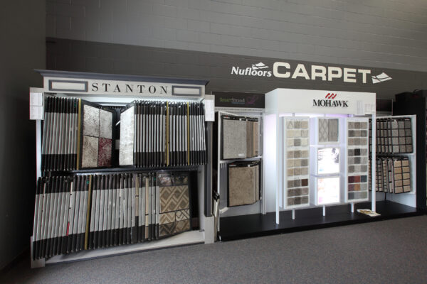 Nufloors Kelowna wall of samples in carpet section