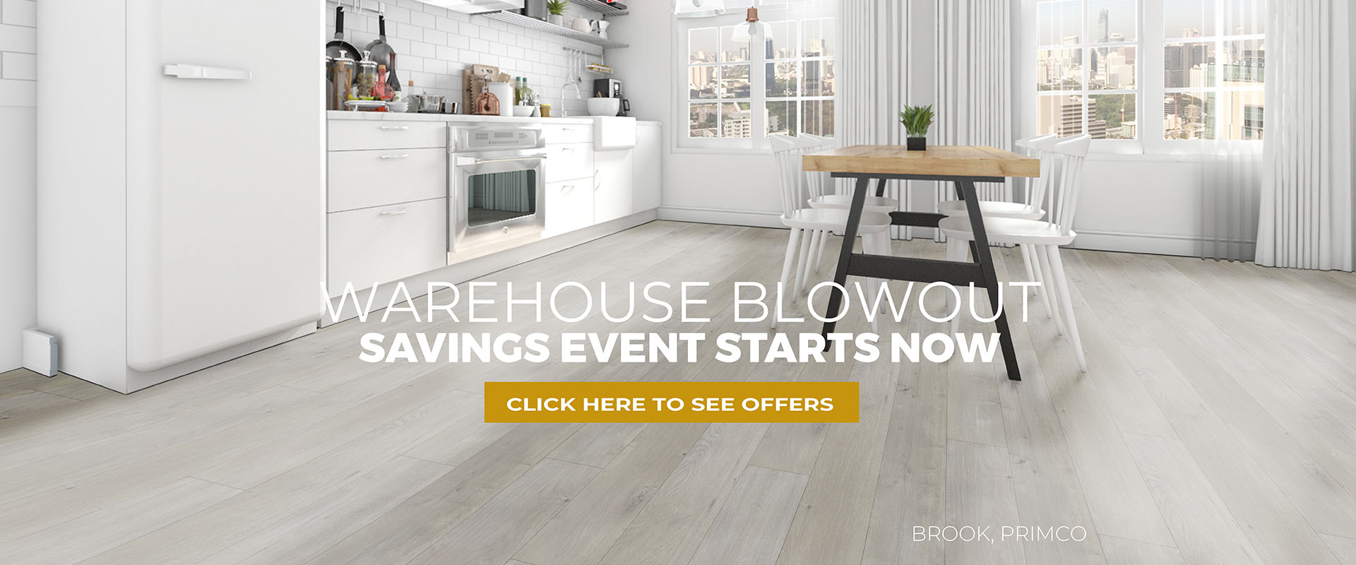A banner that says "Warehouse Blowout Savings Event Starts Now".