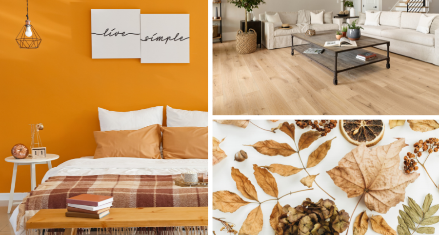 Fall interior decor collage highlighting caring for floors in the fall