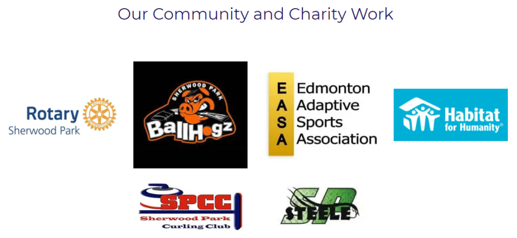 logos for community charities that Nufloors Sherwood Park is involved in