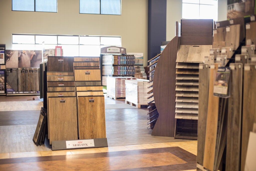 The Nufloors showroom showcasing Mohawk flooring products