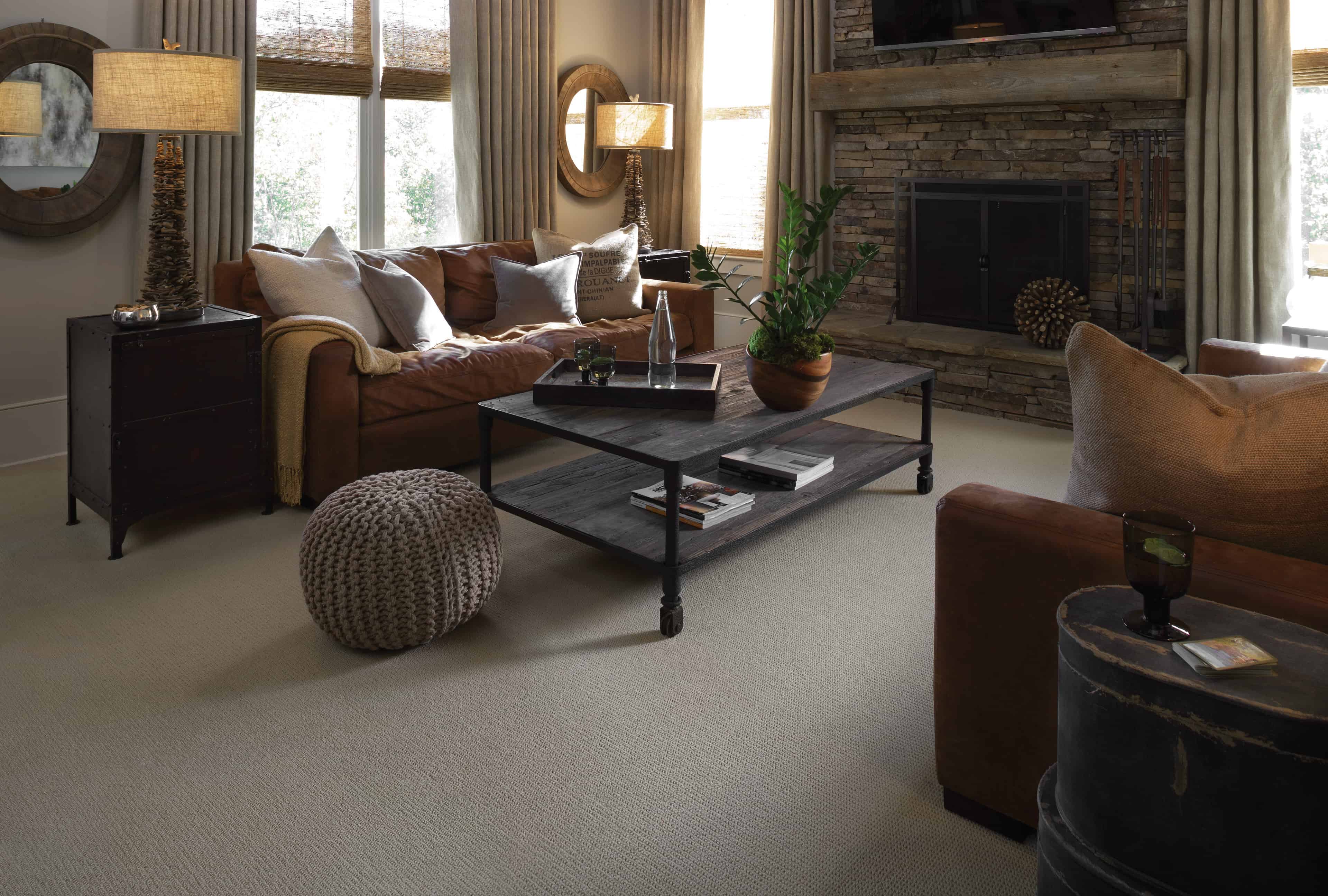 Eco-Friendly wool carpet in living room.