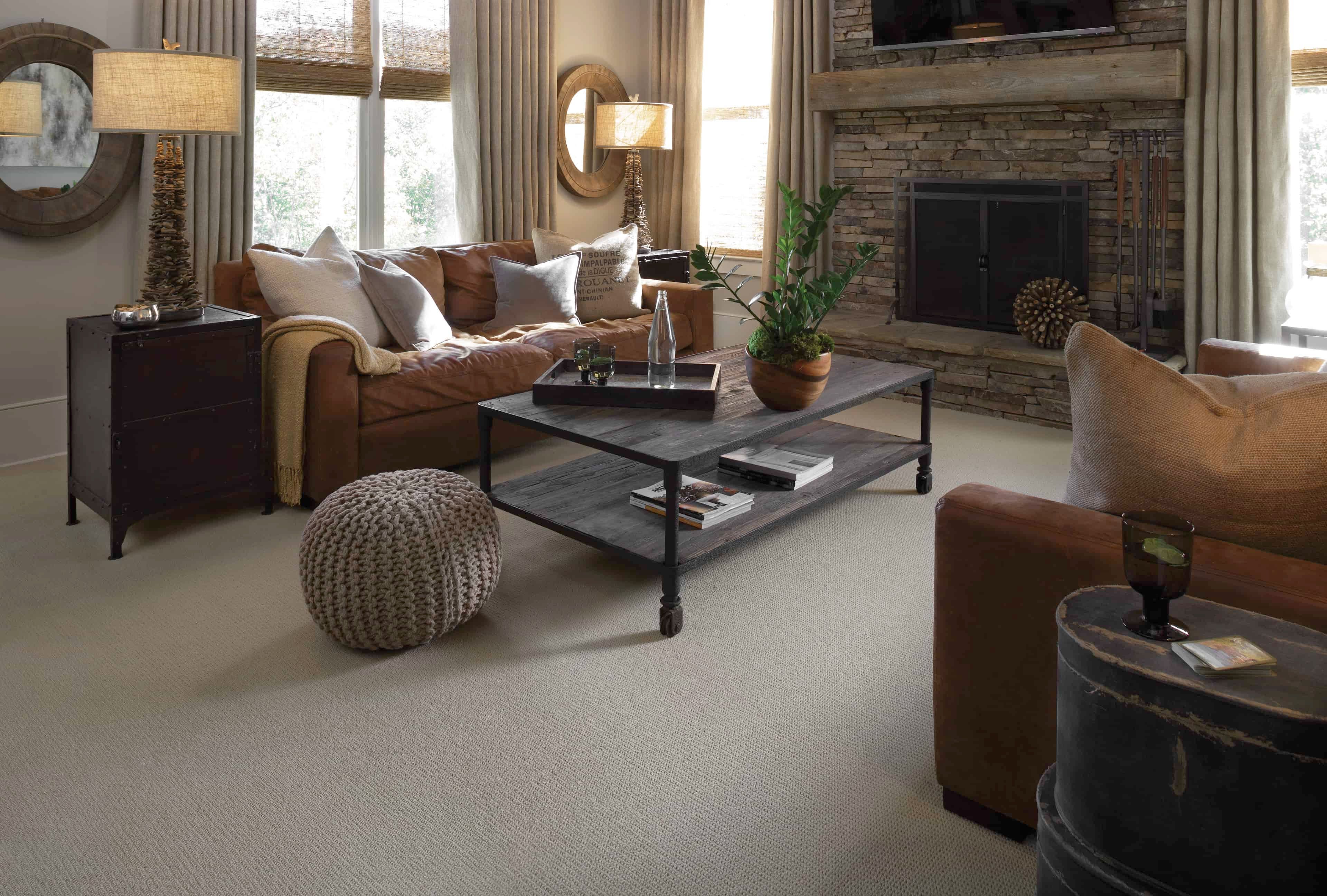 Eco-Friendly wool carpet in living room.