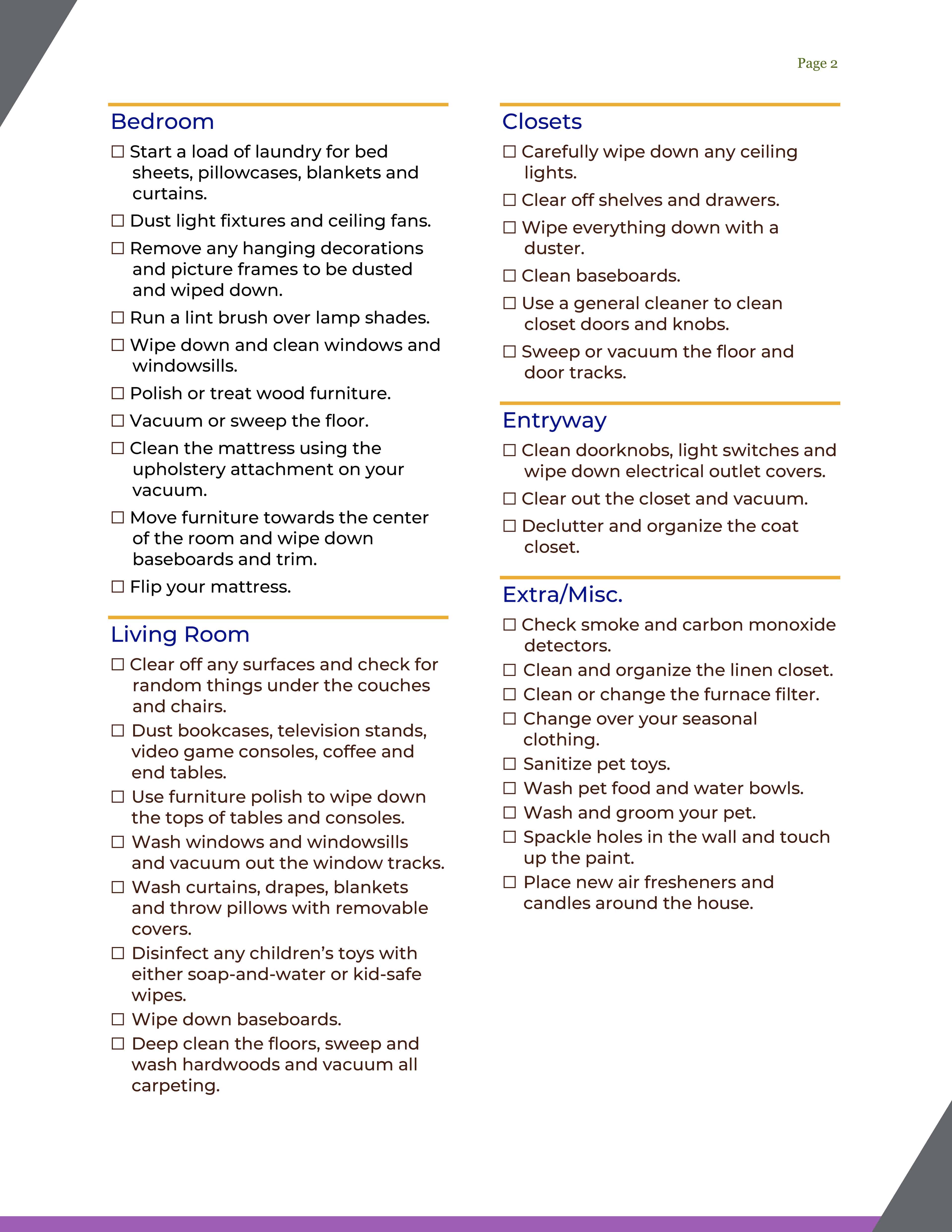 Spring Cleaning Checklist Page 2