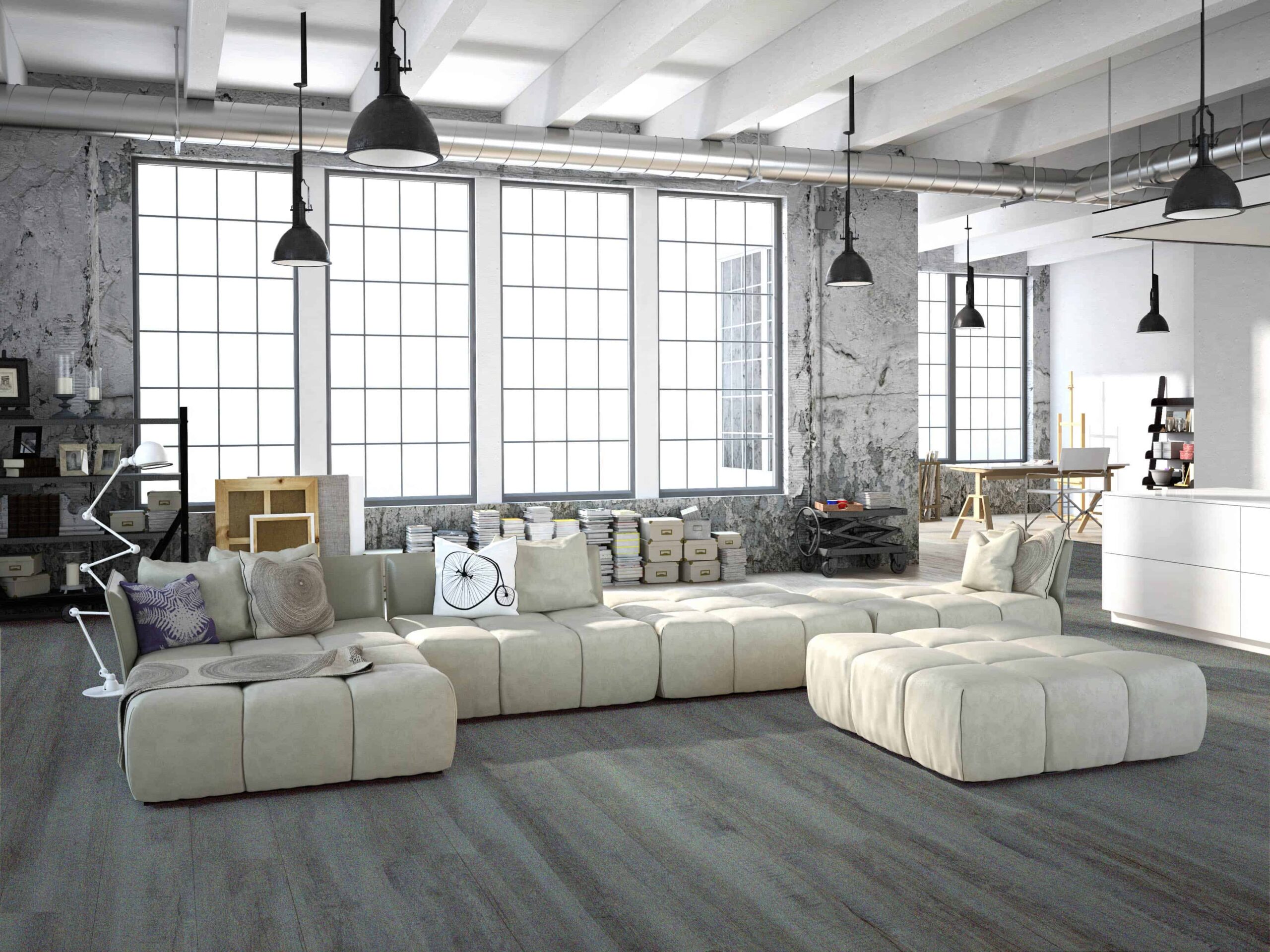 3D rendering of living room in a loft