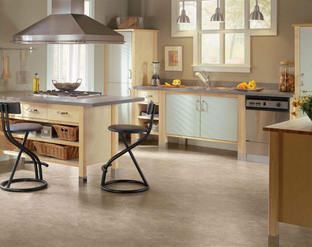 Vinyl flooring is a durable option for high traffic areas.
