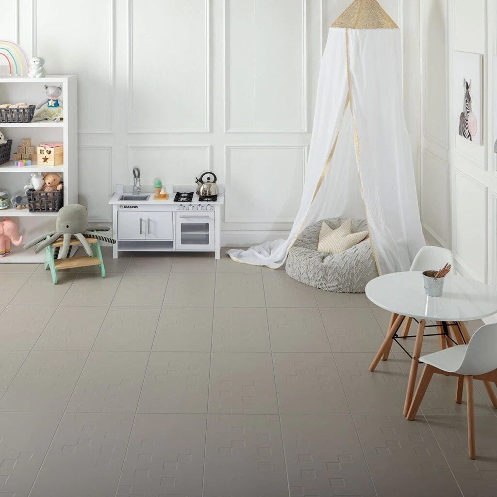 Beige ceramic Tile in a Childs Playroom.