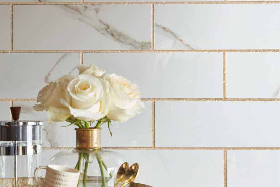 Gold Tile Grout in Kitchen
