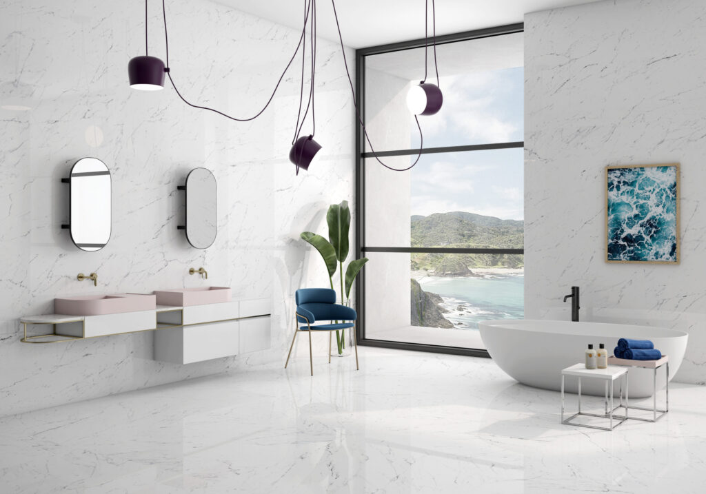 2021 Tile Trends - Marble look tile in the bathroom