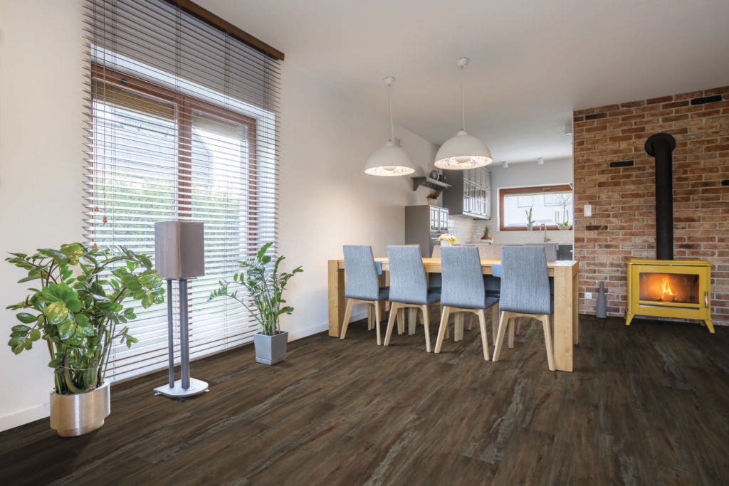 Dark Mediterranean Flooring in Dining Room