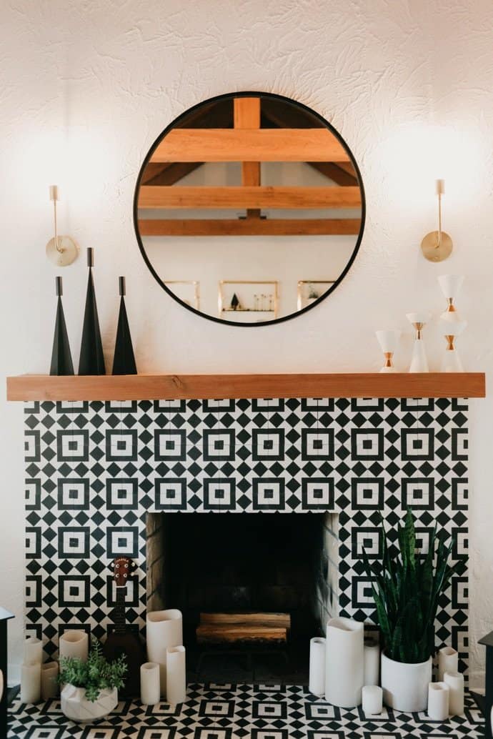 Modern Fireplace with shape patterned tiles