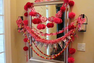 Paper Valentines Chains Hanging on Mirror