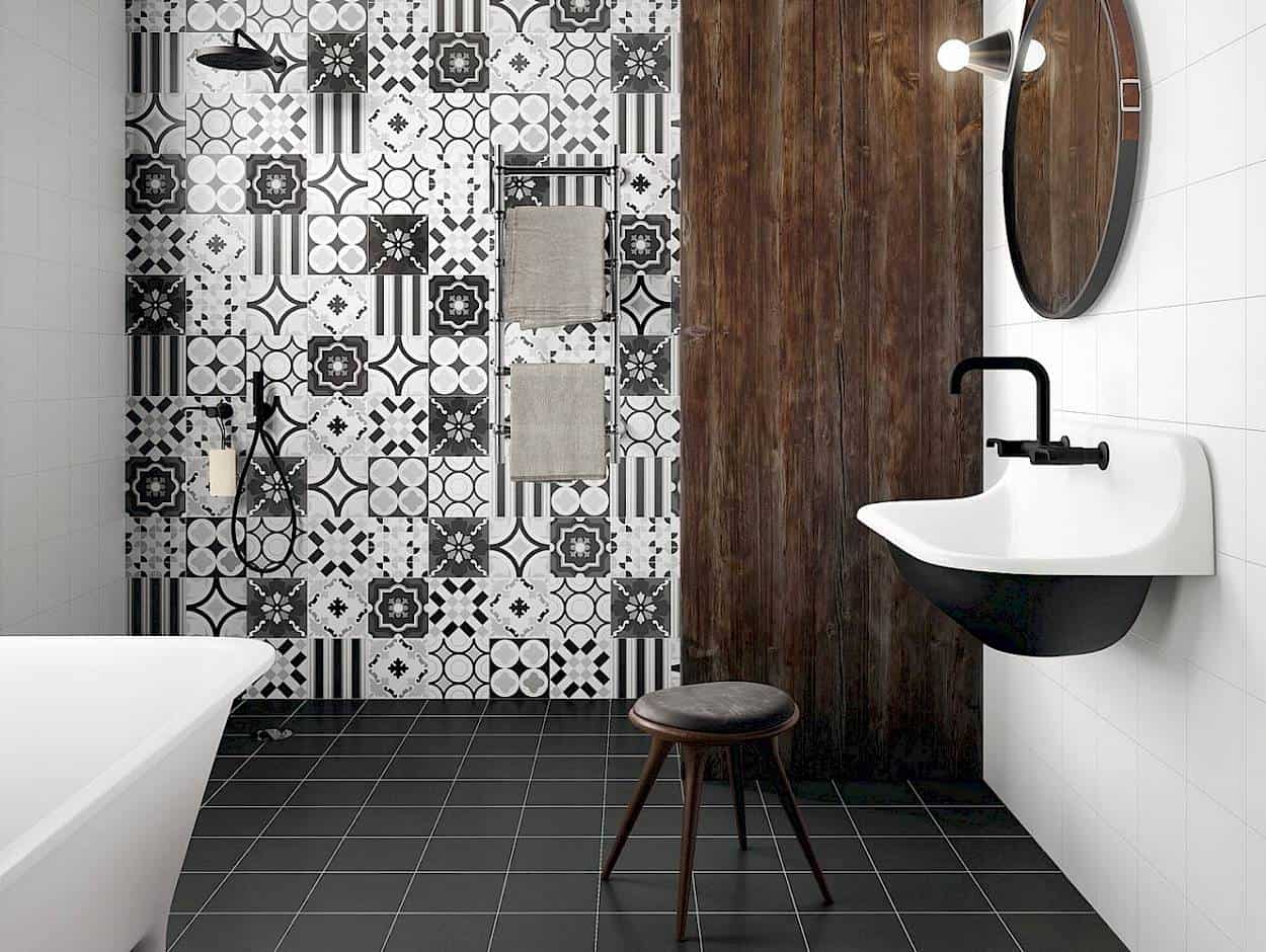 Patchwork Tile in Curbless Shower