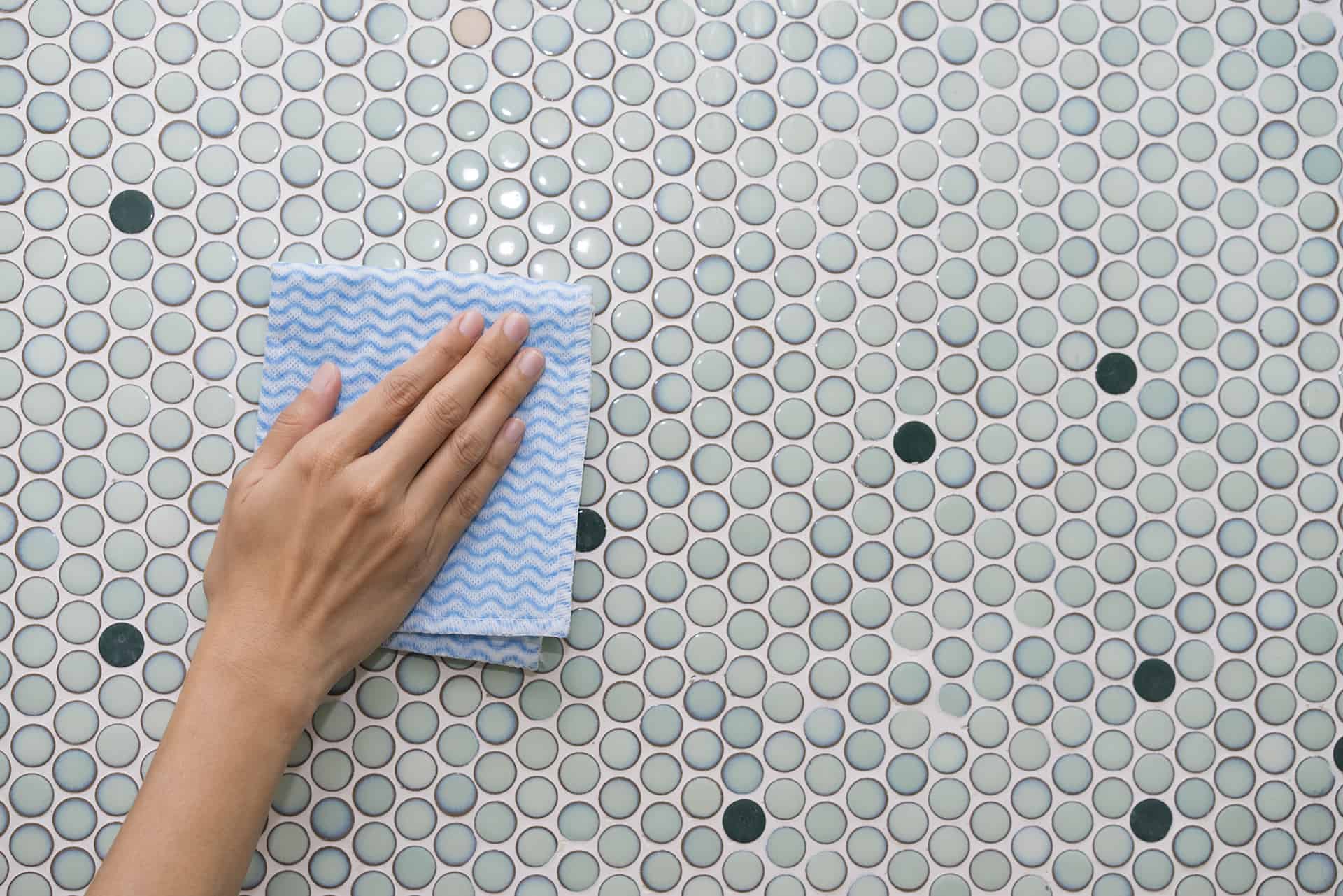 Cleaning blue penny wall tile