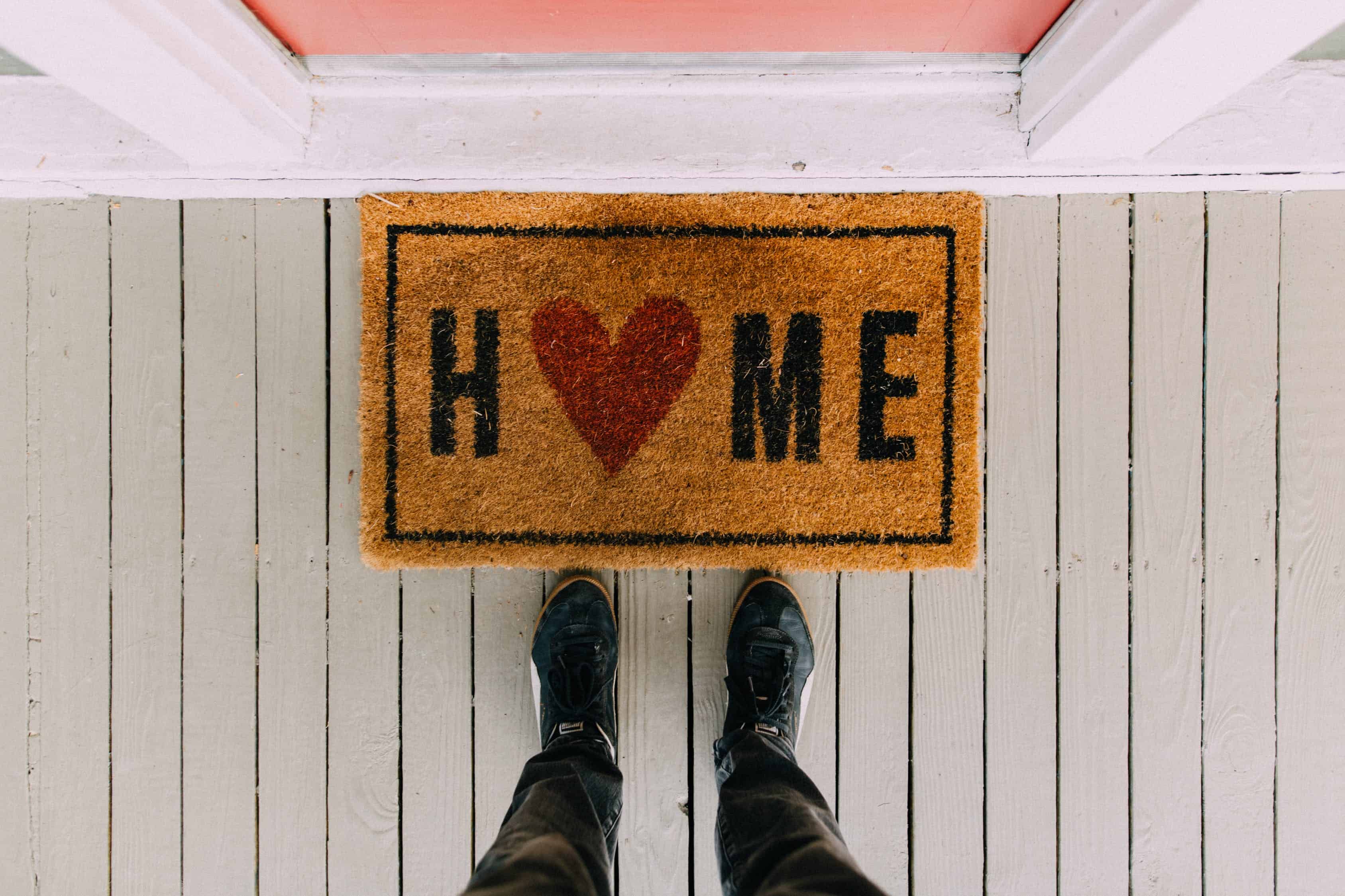 Coir welcome mat with the word "Home" on it. 