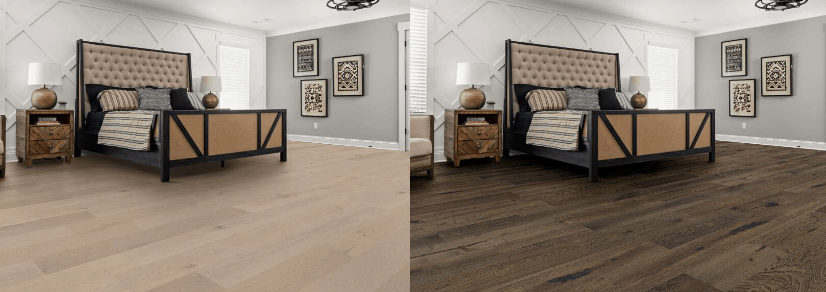 Shaw Floors Side-by-side comparison of Light Vs Dark Flooring