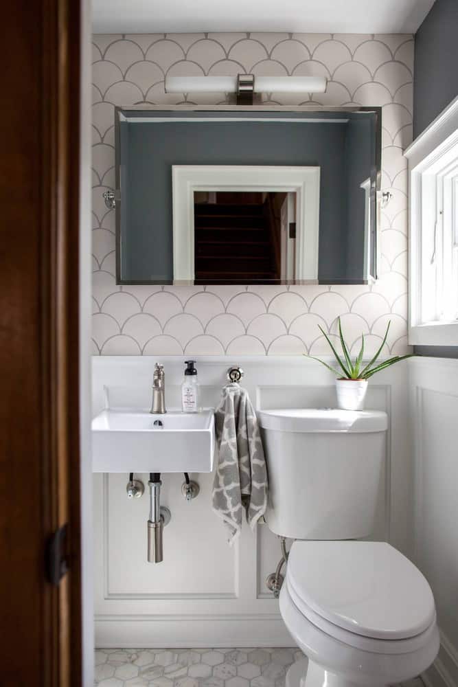 White tile with grey grout in bathroom